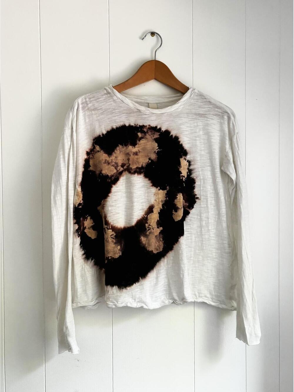 Gilda Midani Abstract Tie Dye Long Sleeve Tee 100% Cotton Top Size M Brazil